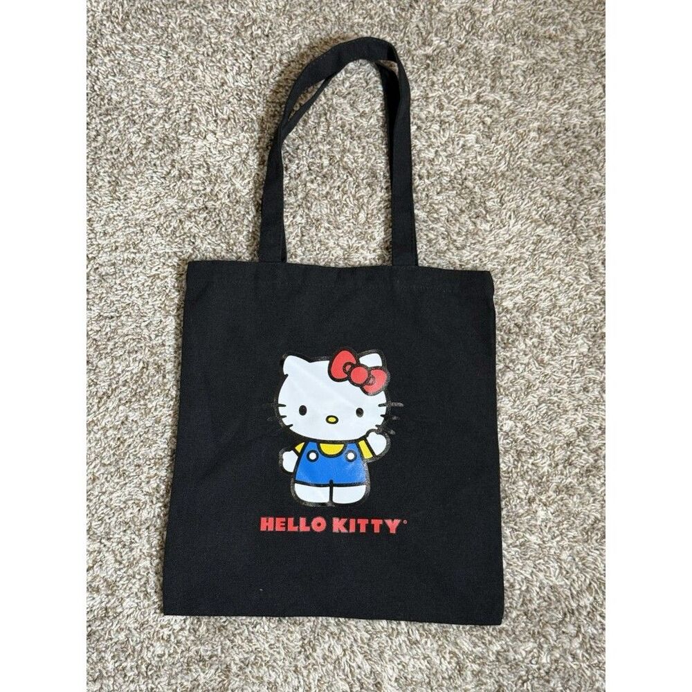 Hello Kitty Black Canvas Tote Bag Sanrio Graphic Reusable Shopper